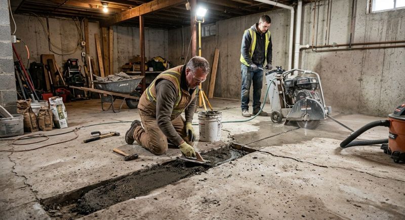 Cracked Basement Floor Repair in Epping, NH